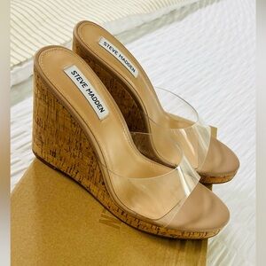 Steve Madden clear wedge with cork bottom
